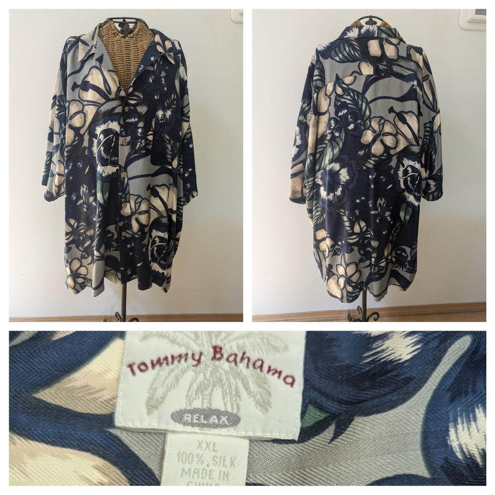 Tommy Bahama tropical navy floral shirt XXL silk